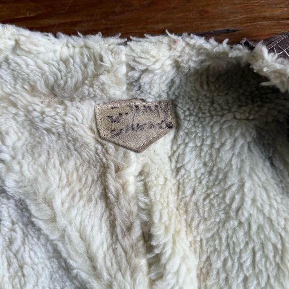 Vintage 70s Leather Patchwork Kids Fleece Lined Vest in Brown and Tan - Picture 7 of 8